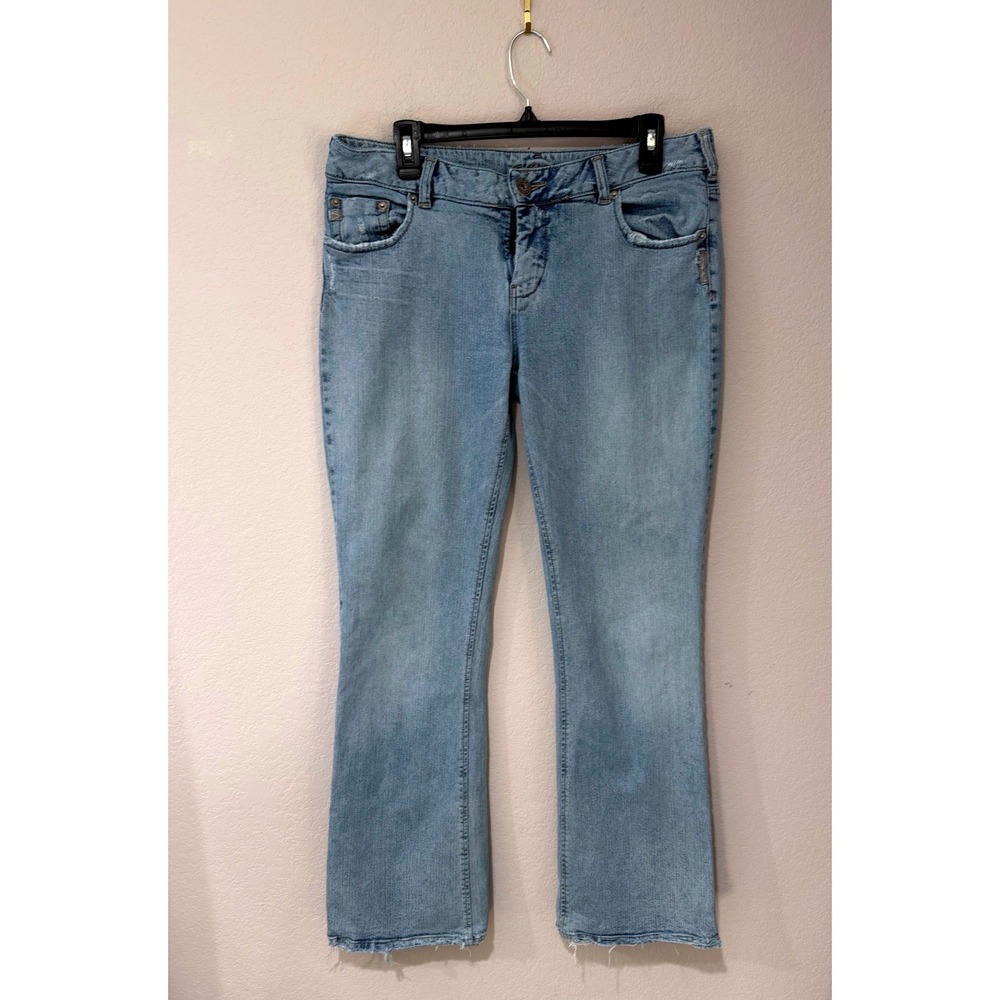 Silver Western Glove Works Denim Jeans Bootcut Frayed Hem Light Wash 33/32‎